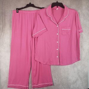 Flora By Flora Nikrooz Pajama Set Womens Medium Pink Button Top Pants Jersey